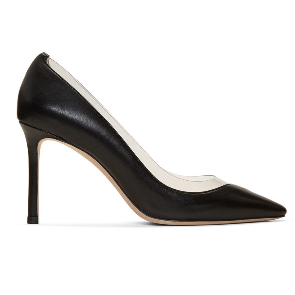 JIMMY CHOO Black & Transparent Romy 85 Heels | Size 39